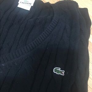 Lacoste black cable knit v-neck tunic sweater
